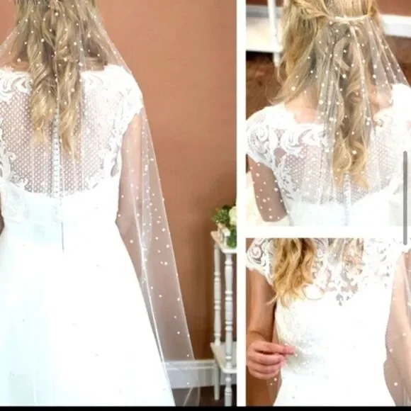 Pearl Wedding Veil With Comb - Picture 5 of 10